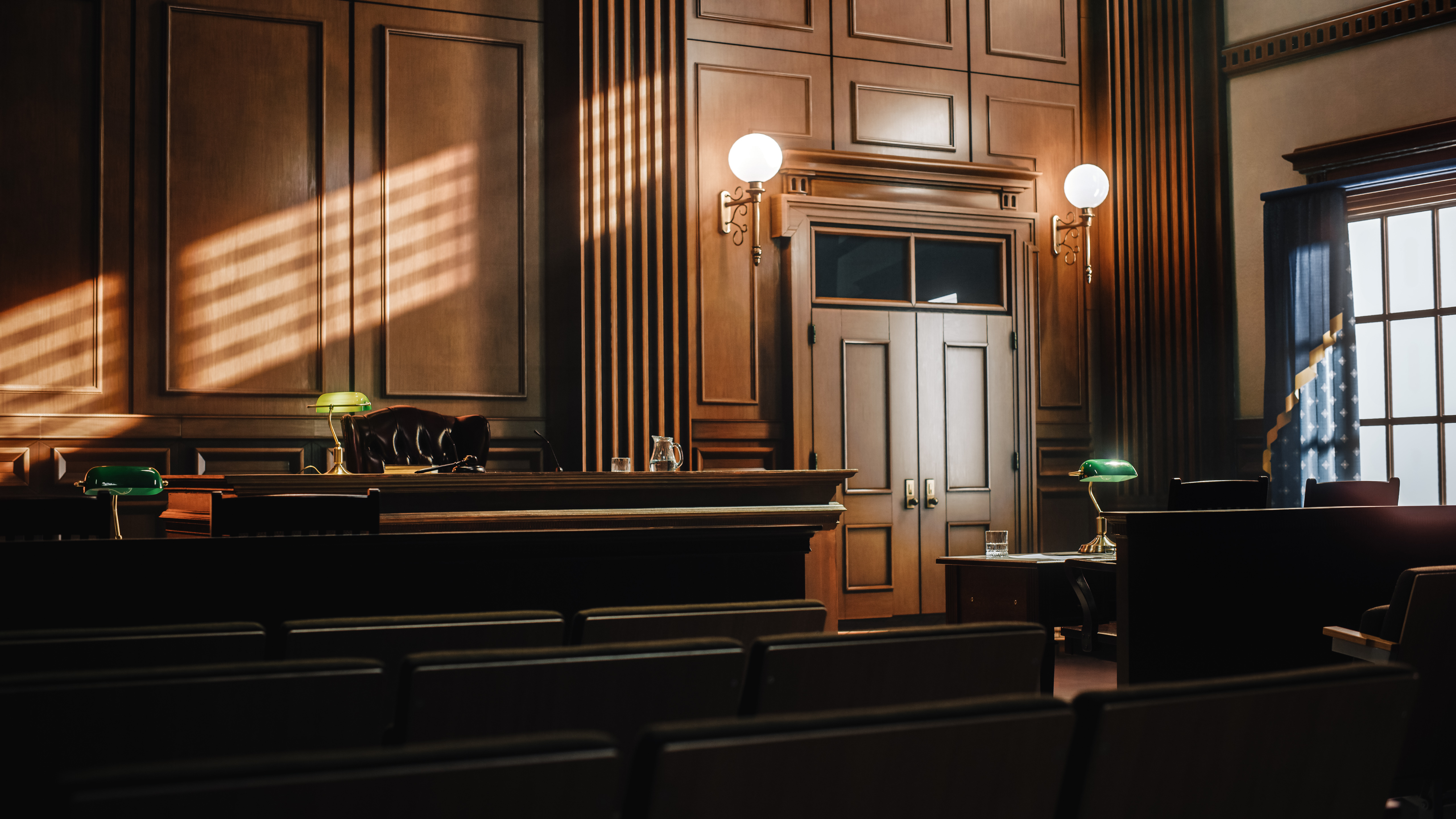 Empty courtroom showing judge's bench 